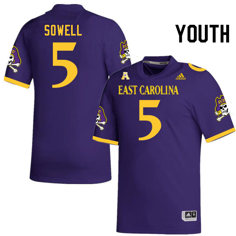 Youth #5 Chase Sowell ECU Pirates College Football Jerseys Stitched Sale-Purple